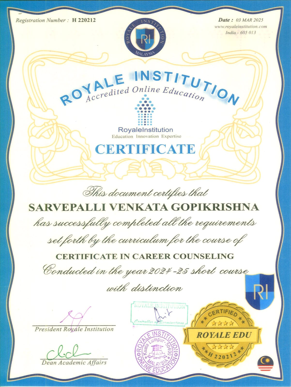 Certificate in Career and Counseling